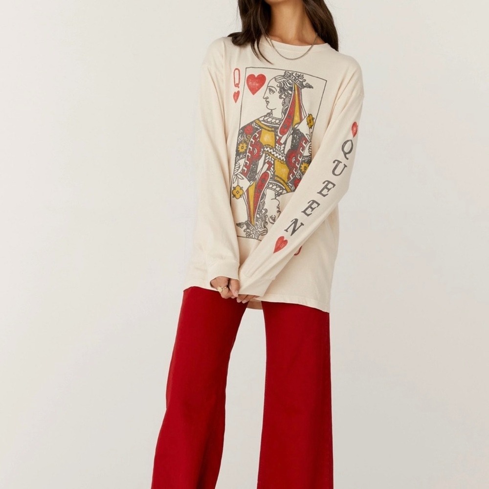Daydreamer for Free People Queen of Hearts Graphic Long Sleeve Tee Shirt SZ XS